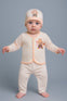 3 Pcs Newborn Baby Orange Cute Animal Cartoon Print Long Sleeve Body Suit with Hat, Comfortable Spring And Autumn Outdoor Wear BS6409C